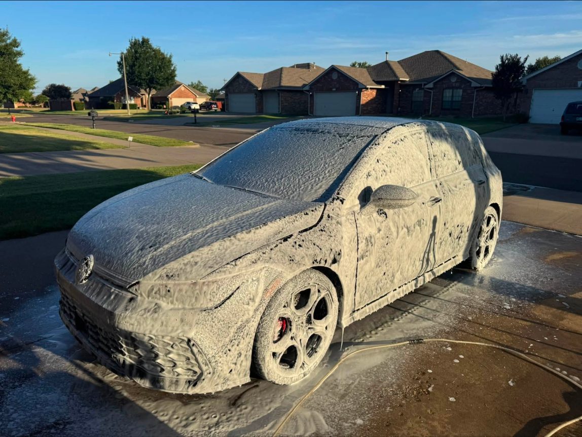 VW GTI under foam pre-wash
